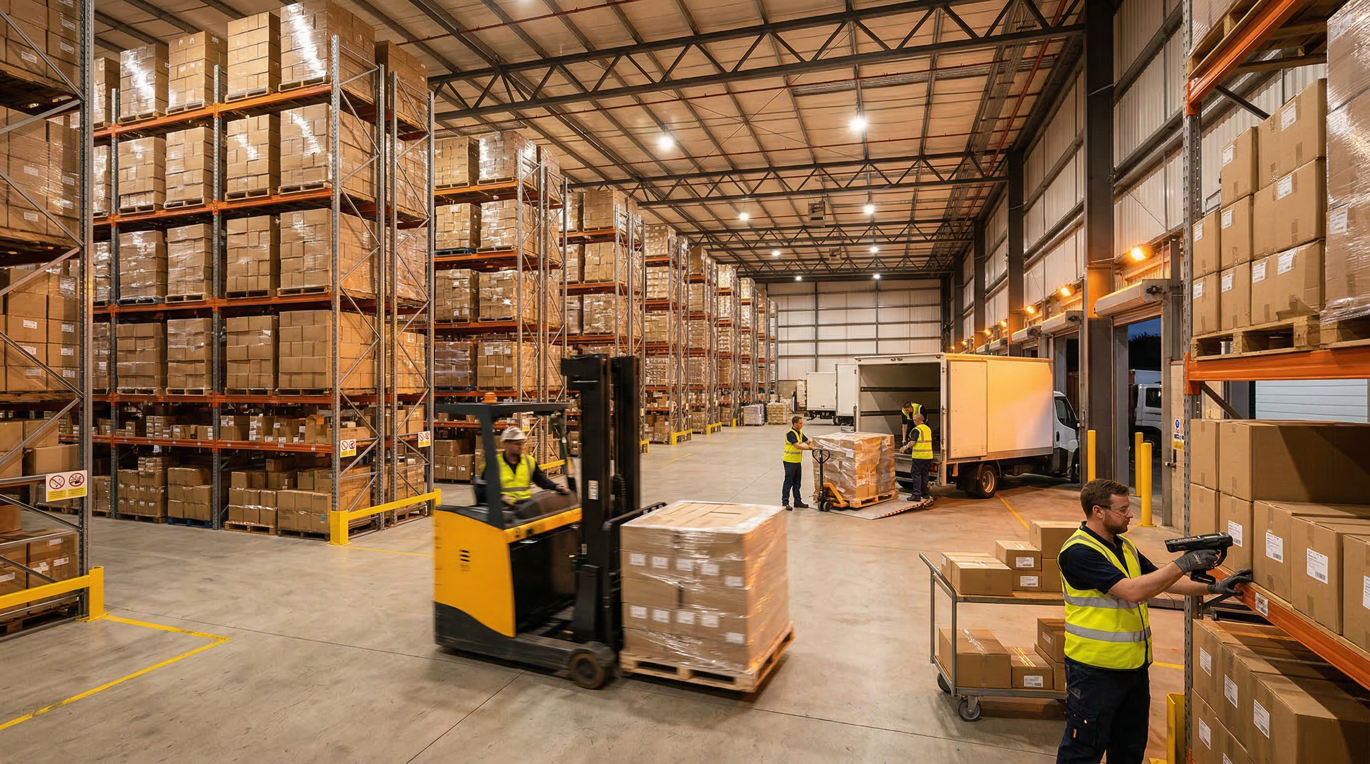 Modern warehouse distribution center with logistics operations