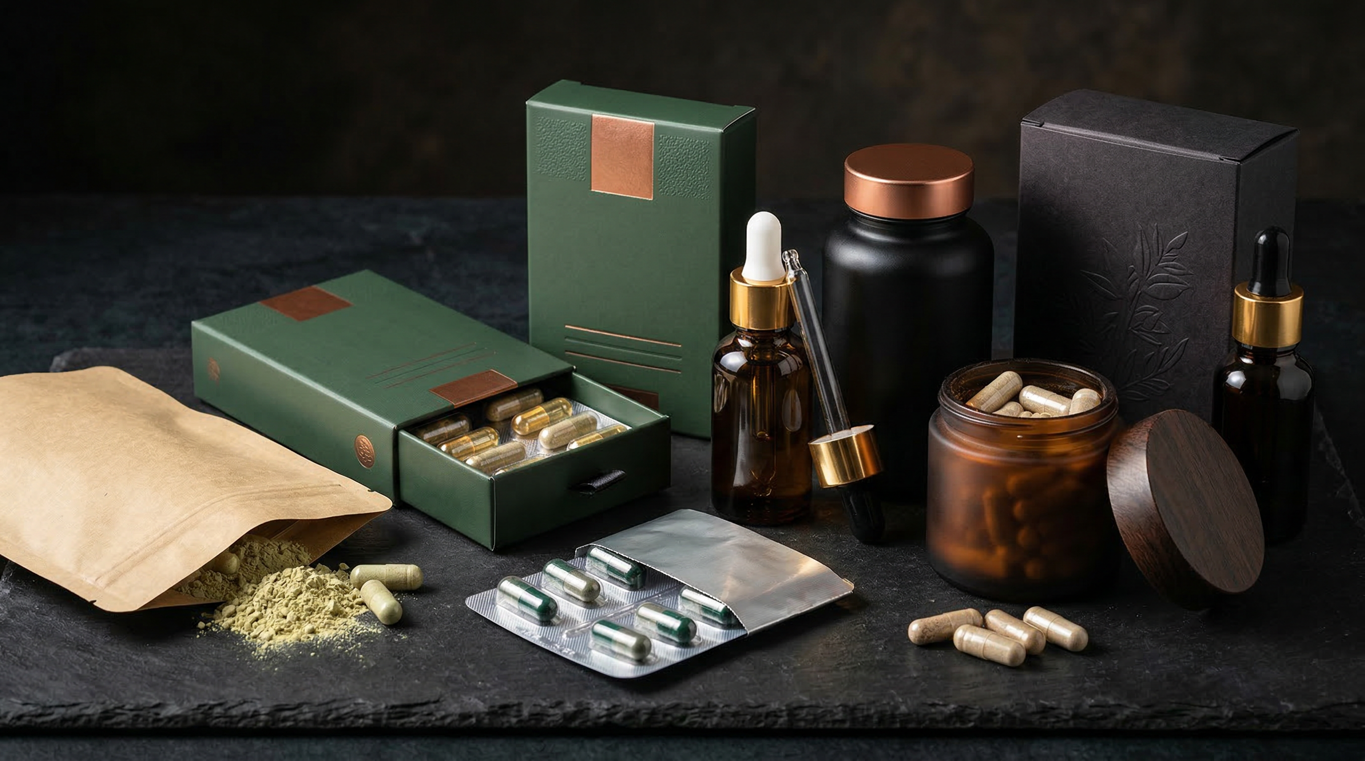 Premium nutraceutical product packaging in various formats